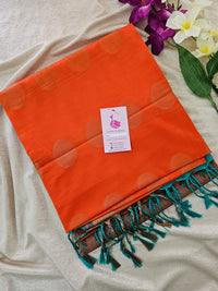 Orange with Sea Green Copper Zari Woven Border Semi Soft Silk Saree