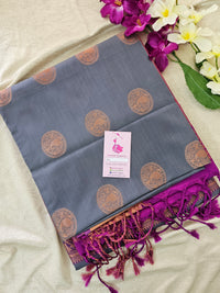 Grey with Purple Copper Zari Woven Border Semi Soft Silk Saree