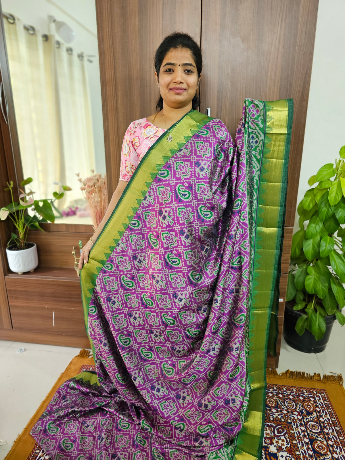 Soft Patola Sarees -  Magenta with Green