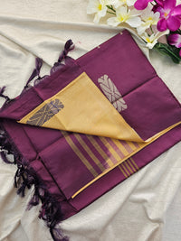 Cream with Dark Purple Pallu Handwoven Chinnalampattu Saree