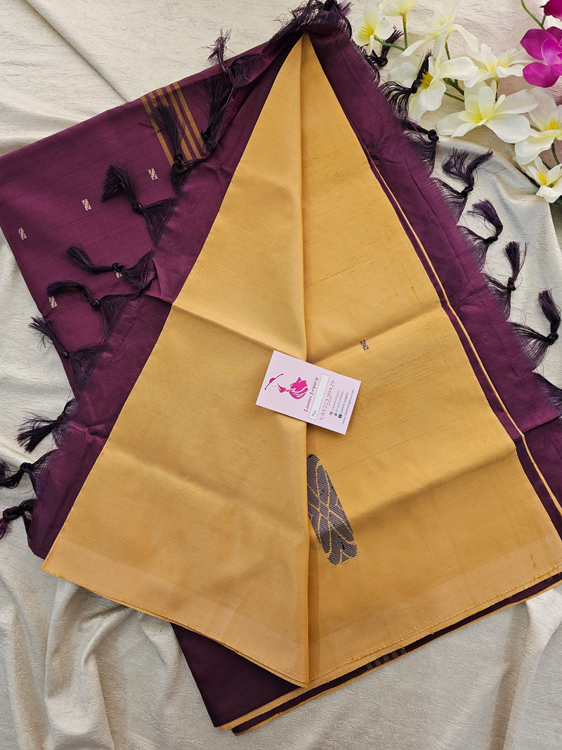 Cream with Dark Purple Pallu Handwoven Chinnalampattu Saree