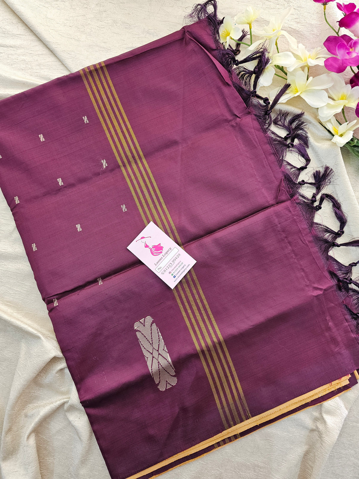 Cream with Dark Purple Pallu Handwoven Chinnalampattu Saree