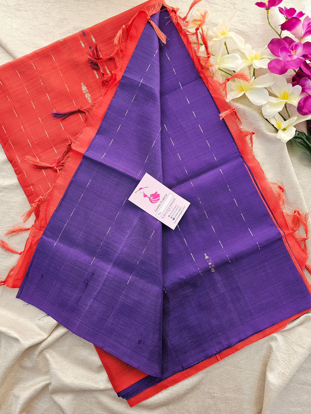 Violet with Red Pallu Handwoven Chinnalampattu Saree