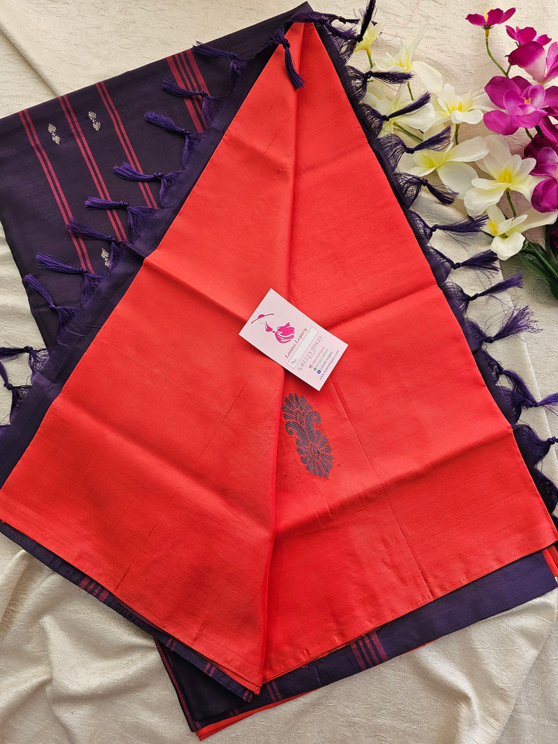 Red with Dark Purple Pallu Handwoven Chinnalampattu Saree