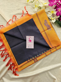 Dark Purple with Mustrd Orange Pallu Handwoven Chinnalampattu Saree