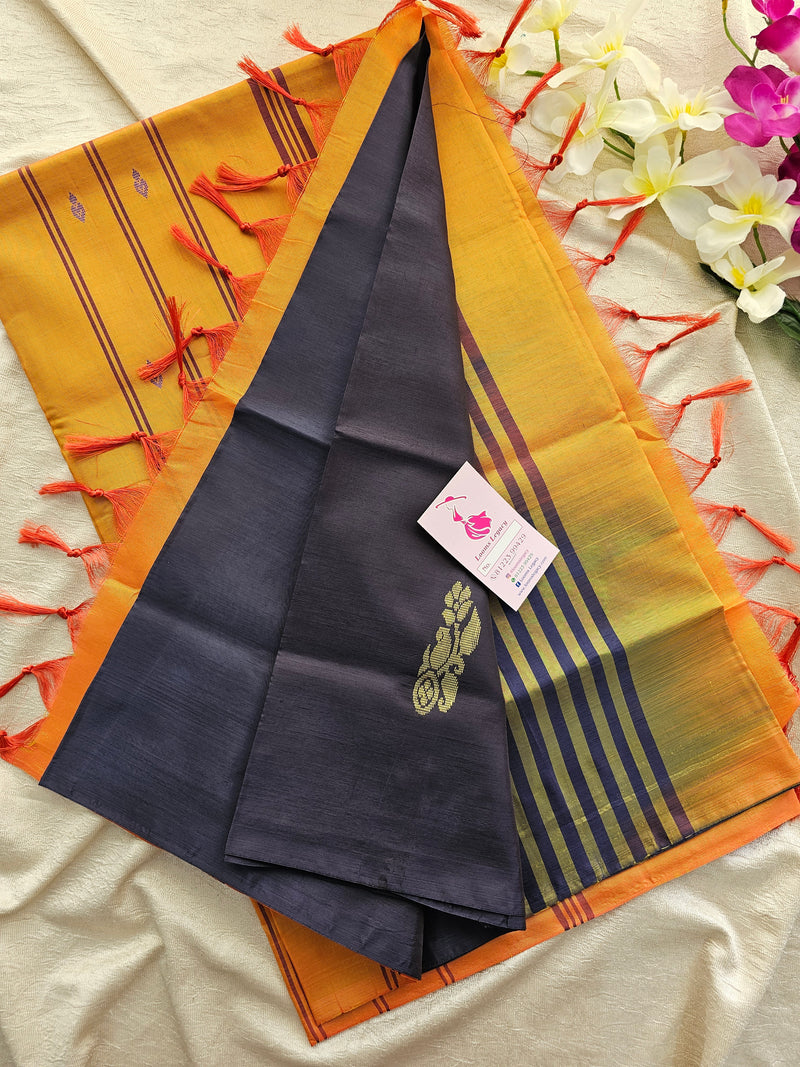 Dark Purple with Mustrd Orange Pallu Handwoven Chinnalampattu Saree