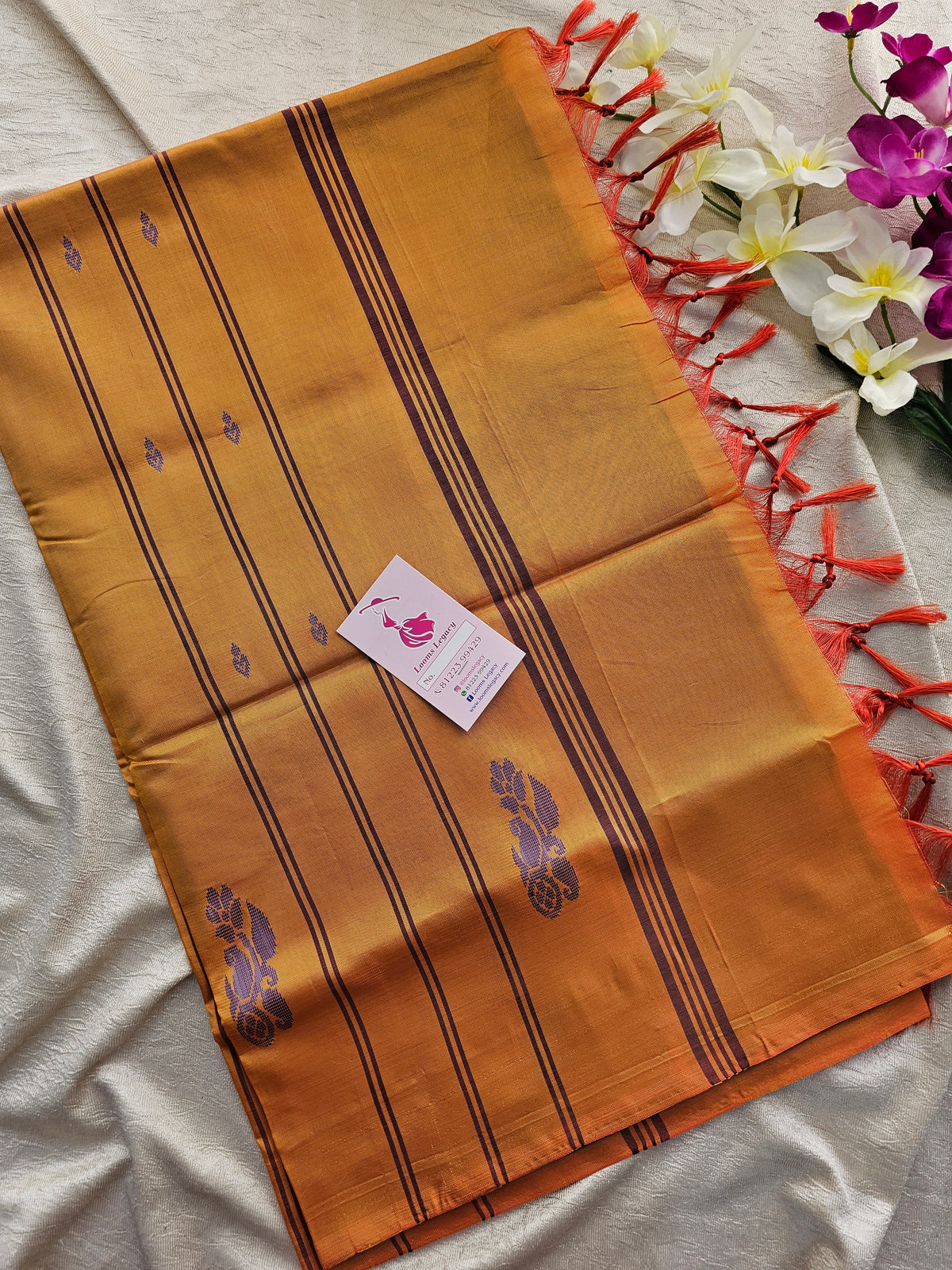 Dark Purple with Mustrd Orange Pallu Handwoven Chinnalampattu Saree