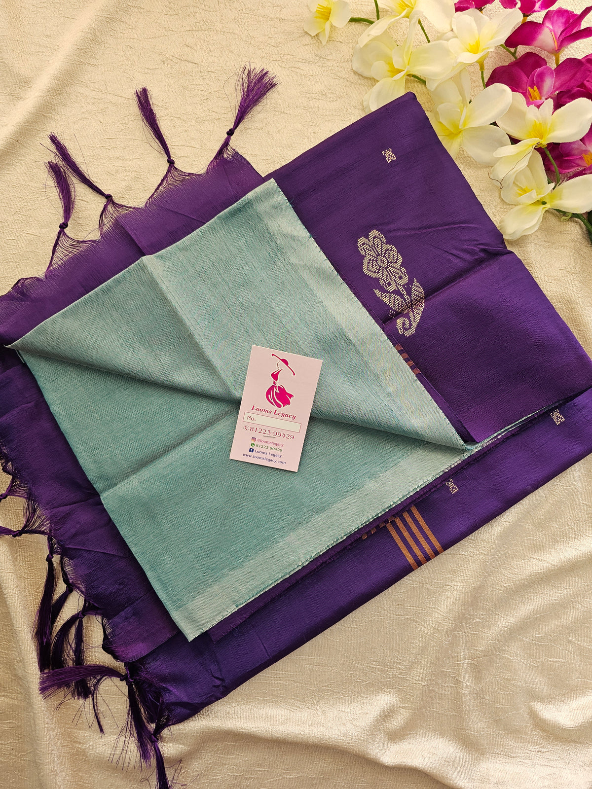 Sea Green with Violet Pallu Handwoven Chinnalampattu Saree