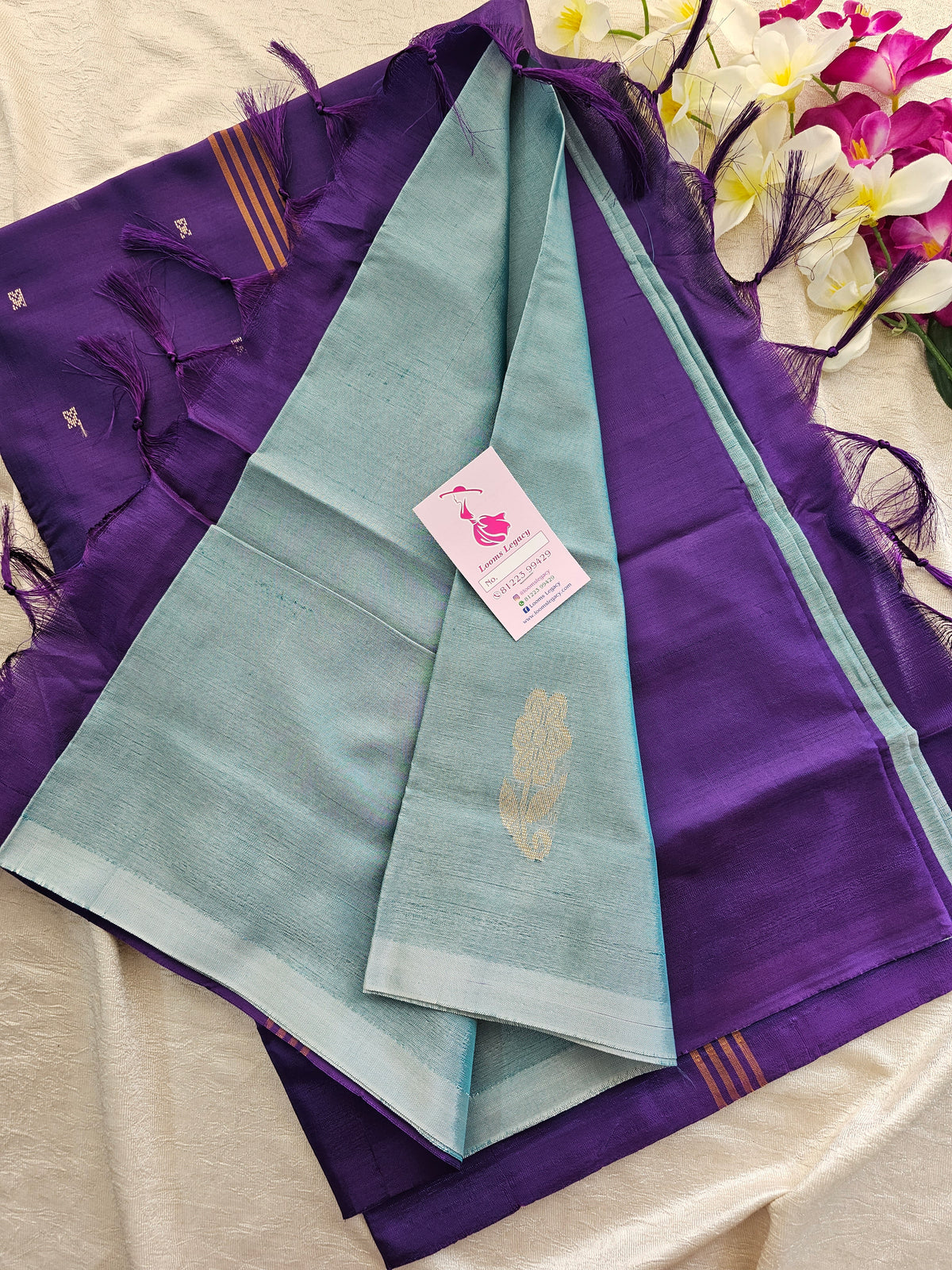 Sea Green with Violet Pallu Handwoven Chinnalampattu Saree