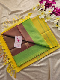 Dual Shade Maroon cum Green with Yellow Pallu Border Handwoven Chinnalampattu Saree