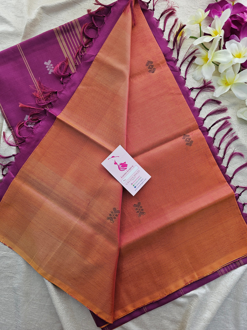 Orange cum Purple Dual Shade with Purple Pallu Handwoven Chinnalampattu Saree