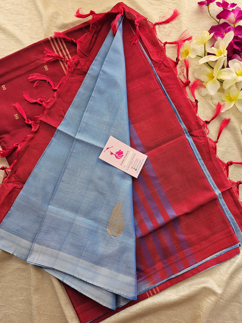 Pastel Blue with Maroon Pallu Handwoven Chinnalampattu Saree