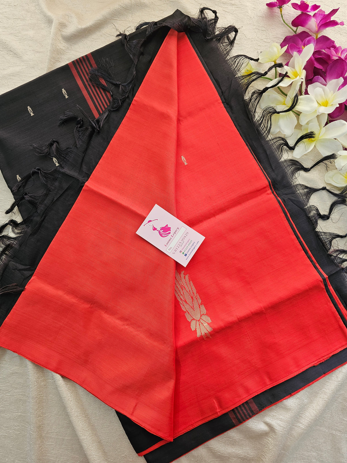 Red with Black Pallu Handwoven Chinnalampattu Saree