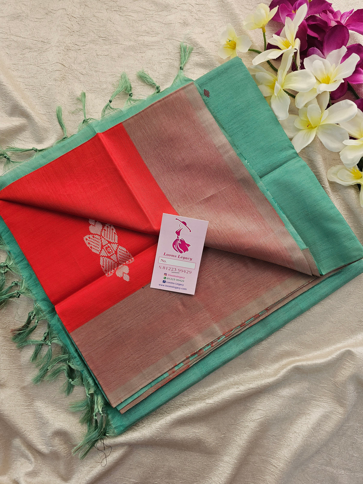 Red with Sea Green Pallu Border Handwoven Chinnalampattu Saree