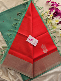 Red with Sea Green Pallu Border Handwoven Chinnalampattu Saree