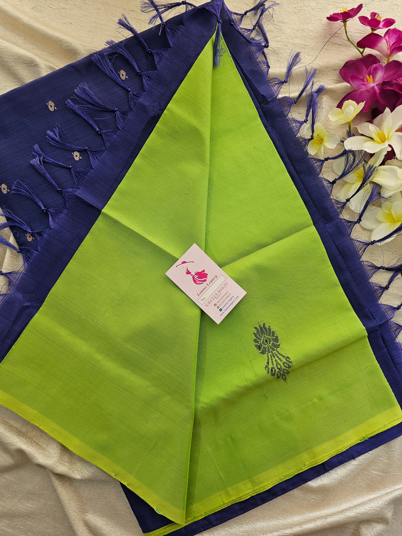 Parrot Green with Blue Pallu Handwoven Chinnalampattu Saree