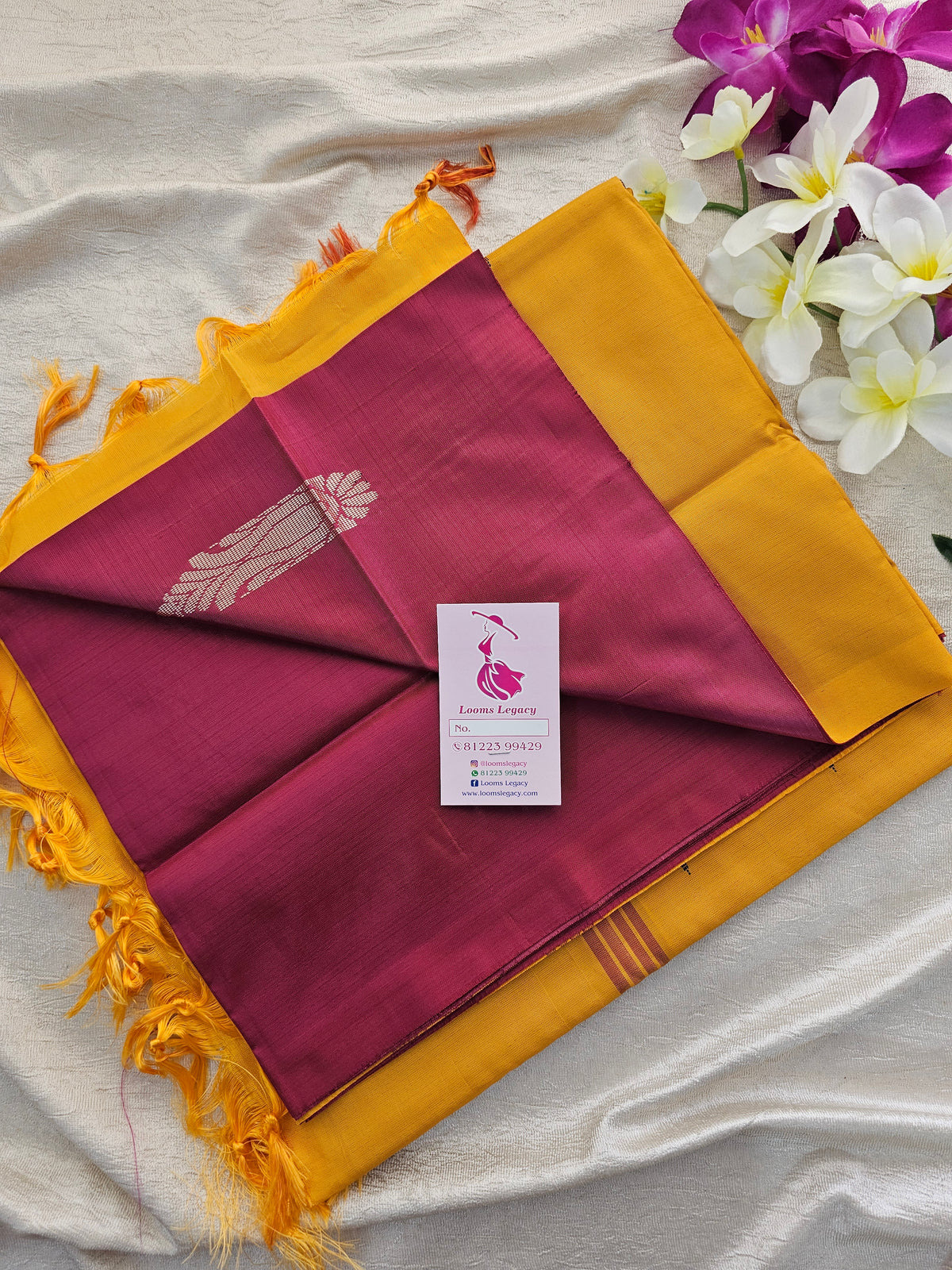 Dark Marron with Mango Yellow Pallu Handwoven Chinnalampattu Saree