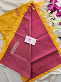 Dark Marron with Mango Yellow Pallu Handwoven Chinnalampattu Saree