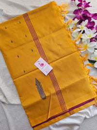 Dark Marron with Mango Yellow Pallu Handwoven Chinnalampattu Saree