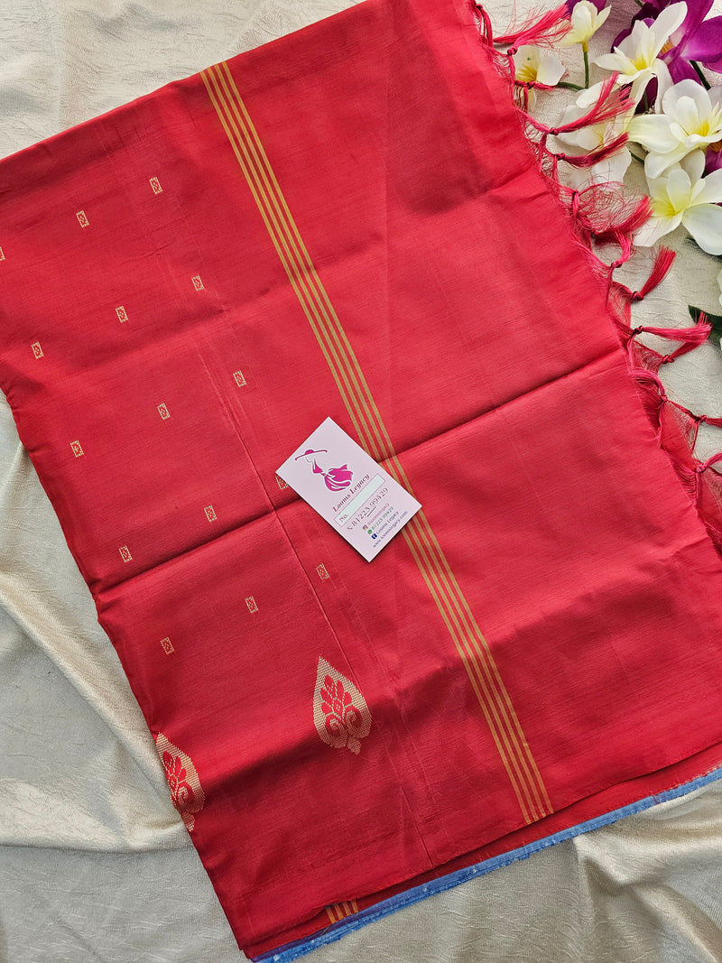 Blue with Pink  Pallu Handwoven Chinnalampattu Saree