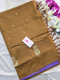 Lavender Stripes with Mustard Brown Pallu Handwoven Chinnalampattu Saree