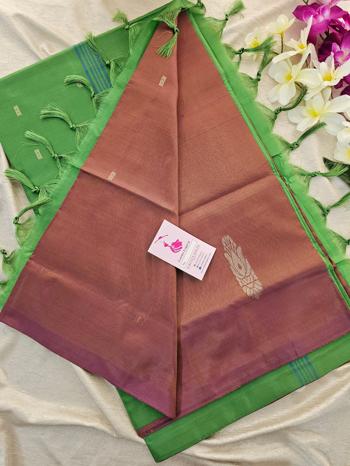 Dual Shade Onion Pink with Green Pallu Handwoven Chinnalampattu Saree