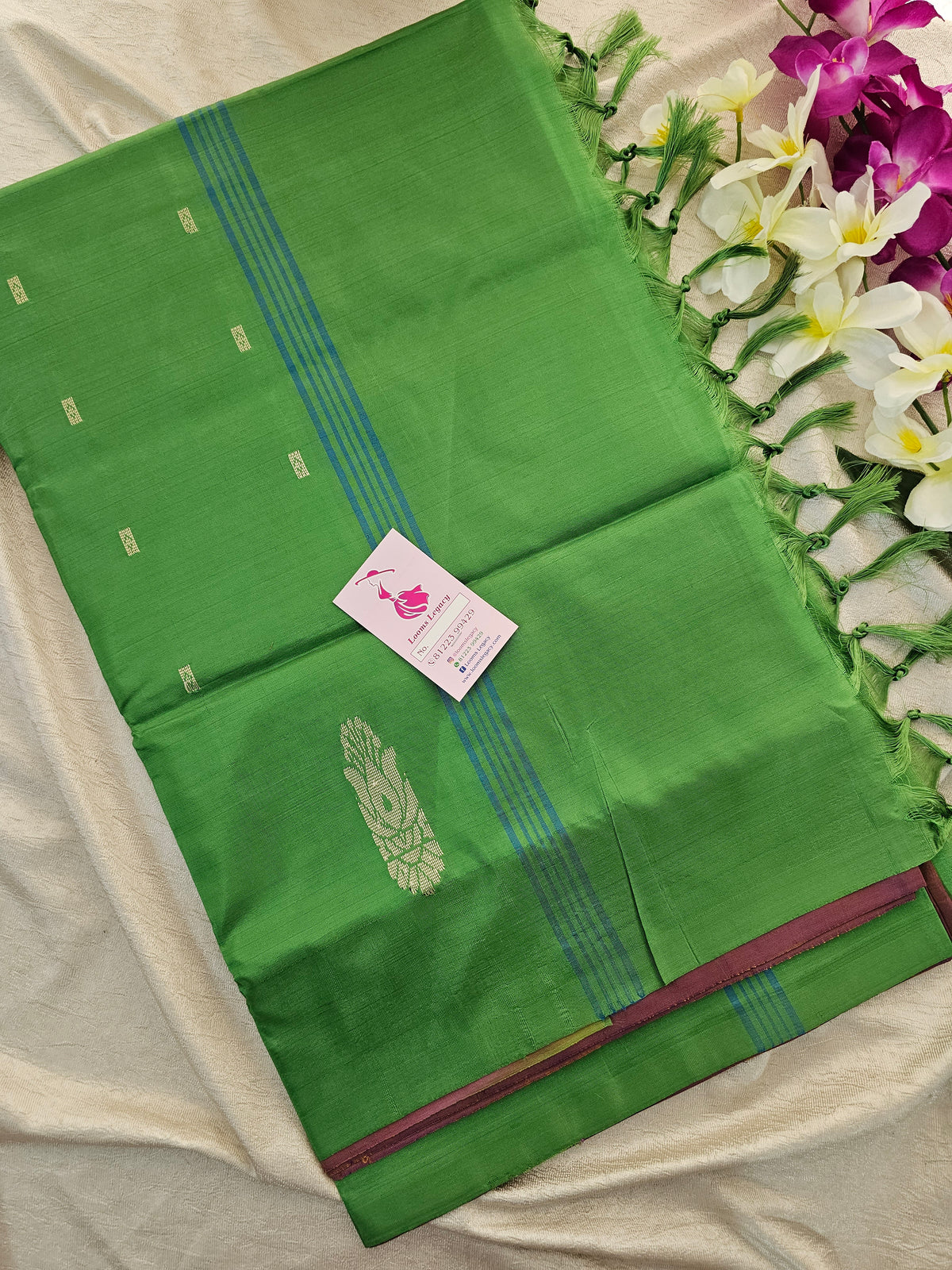 Dual Shade Onion Pink with Green Pallu Handwoven Chinnalampattu Saree