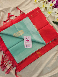 Sea Green with Reddish Pink Pallu Handwoven Chinnalampattu Saree