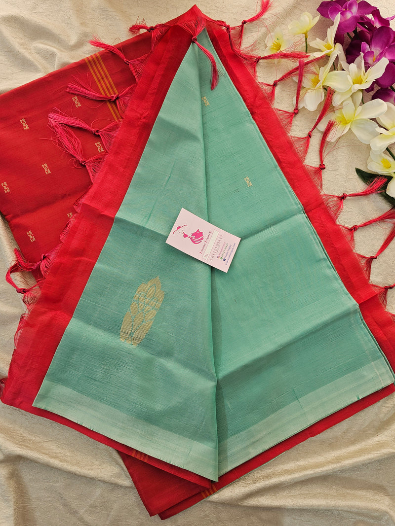 Sea Green with Reddish Pink Pallu Handwoven Chinnalampattu Saree