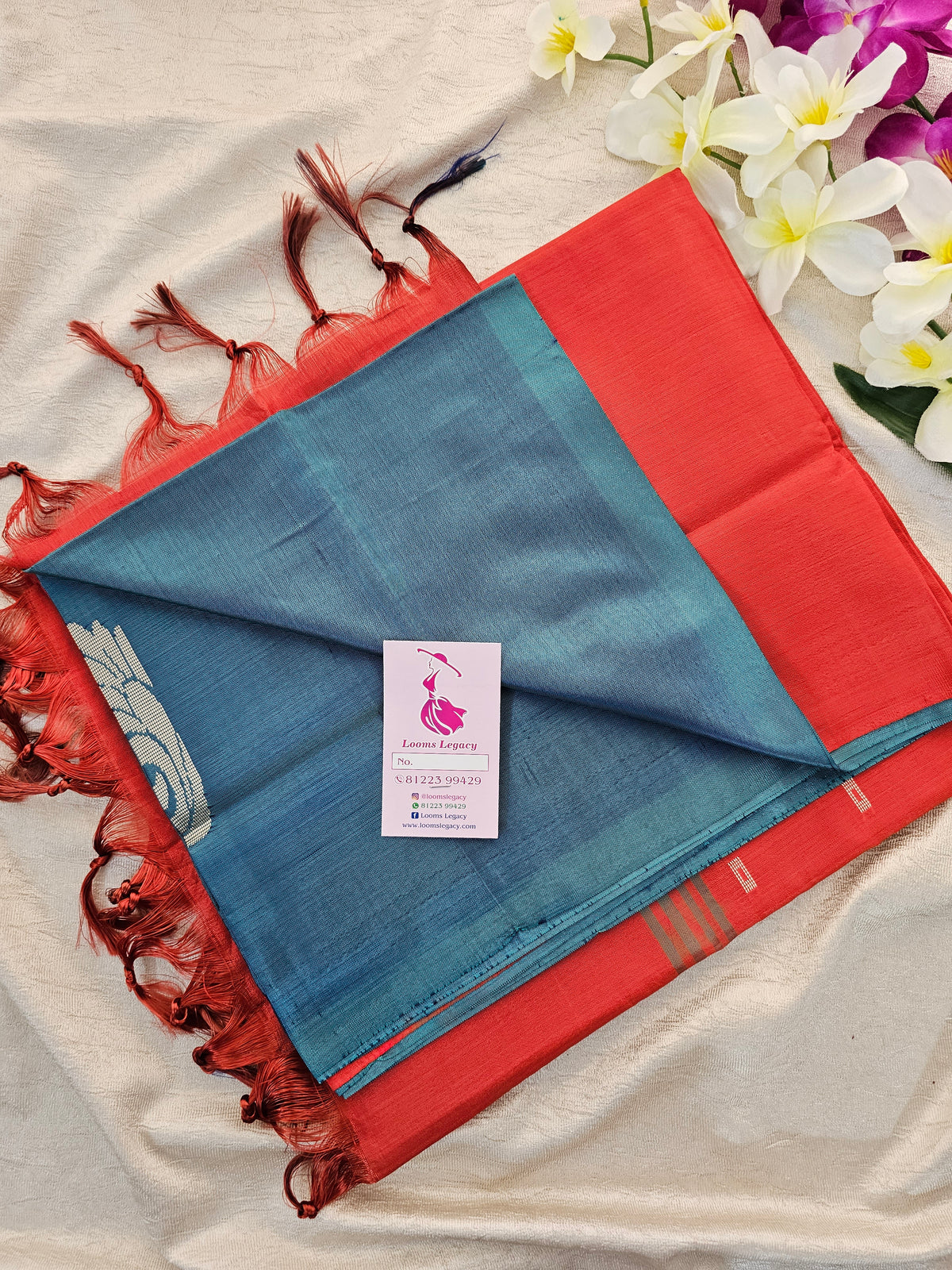 Bluish Grey with Red Pallu Handwoven Chinnalampattu Saree