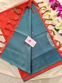 Bluish Grey with Red Pallu Handwoven Chinnalampattu Saree