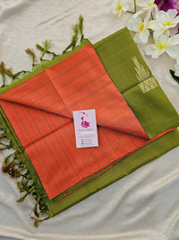 Orange cum Green Stripes with Green Pallu Handwoven Chinnalampattu Saree