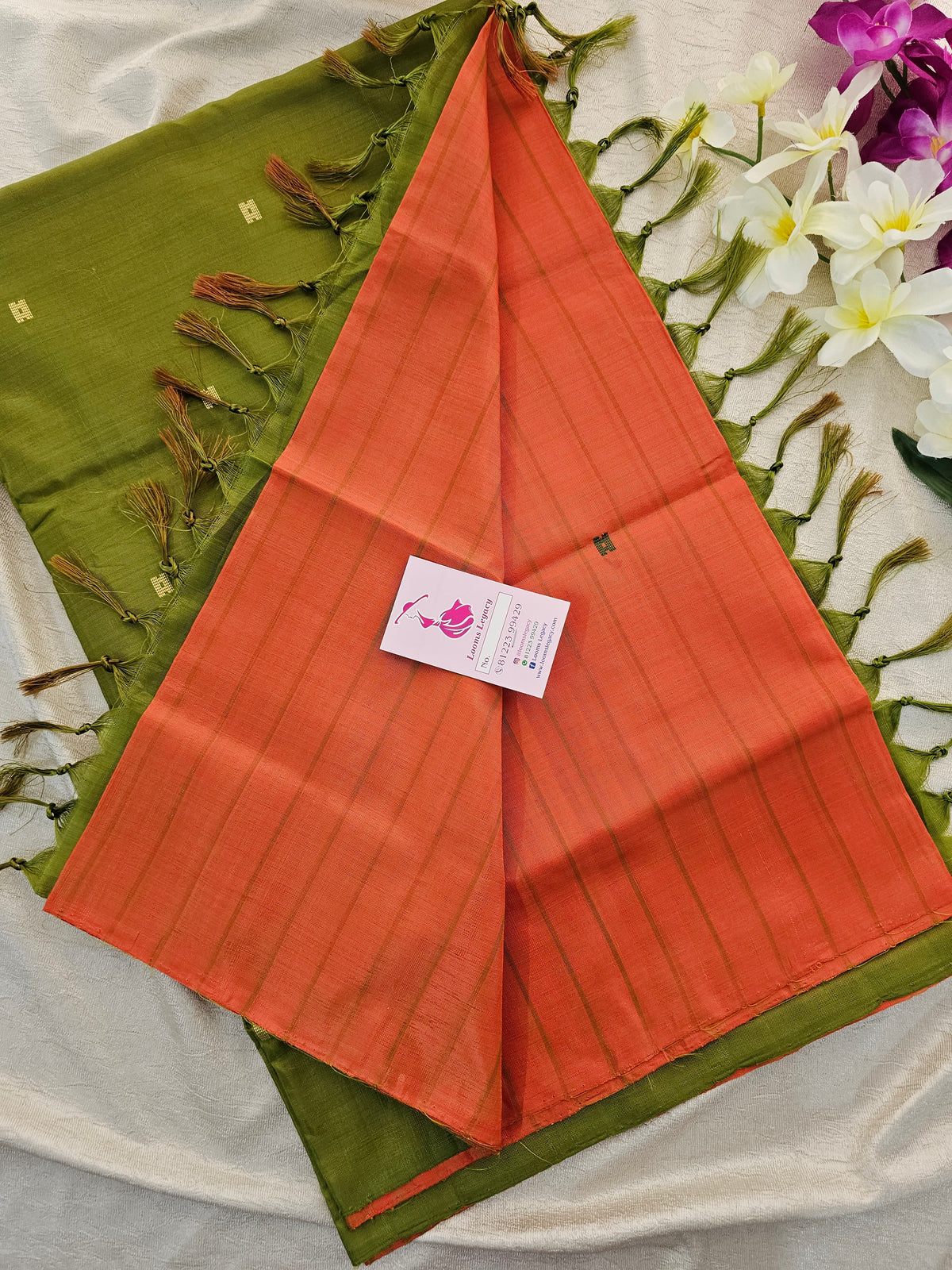 Orange cum Green Stripes with Green Pallu Handwoven Chinnalampattu Saree