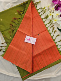 Orange cum Green Stripes with Green Pallu Handwoven Chinnalampattu Saree