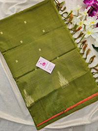 Orange cum Green Stripes with Green Pallu Handwoven Chinnalampattu Saree