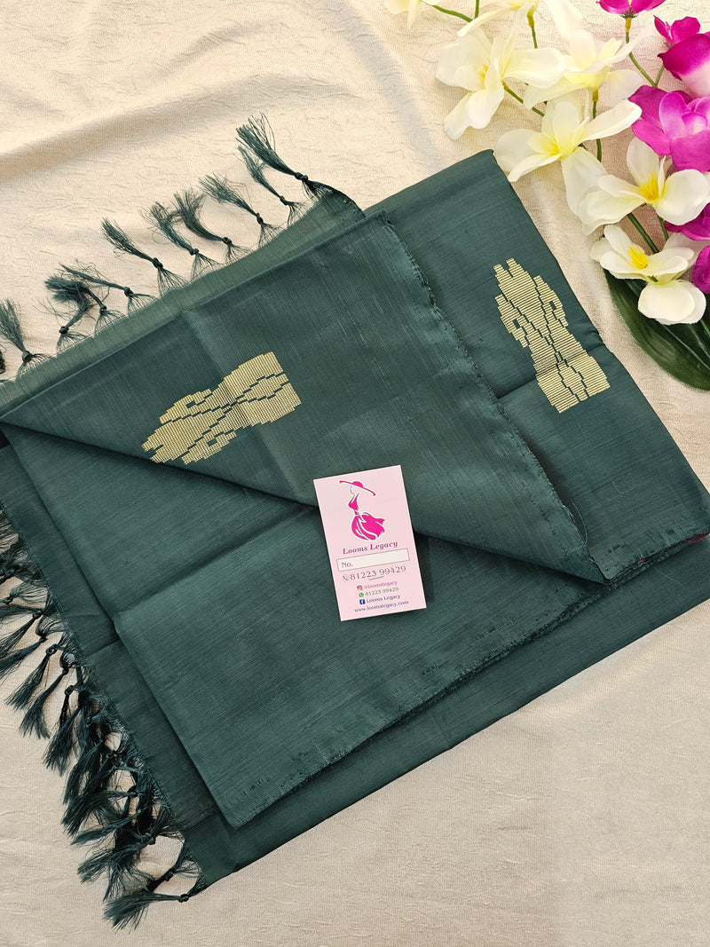 Monochrome Bottle Green Border Handwoven Chinnalampattu Saree