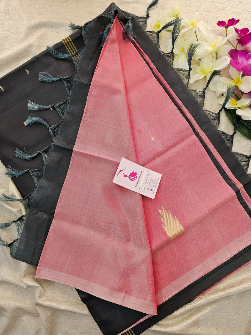 Pastel Pink with Brown Handwoven Chinnalampattu Saree