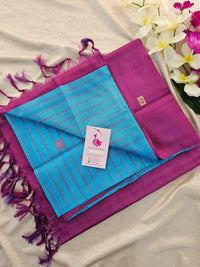 Blue Stripes with Purple  Handwoven Chinnalampattu Saree