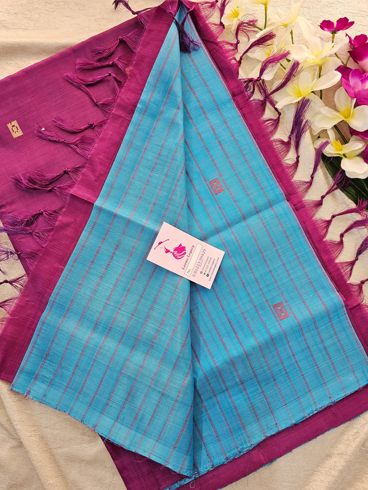 Blue Stripes with Purple  Handwoven Chinnalampattu Saree