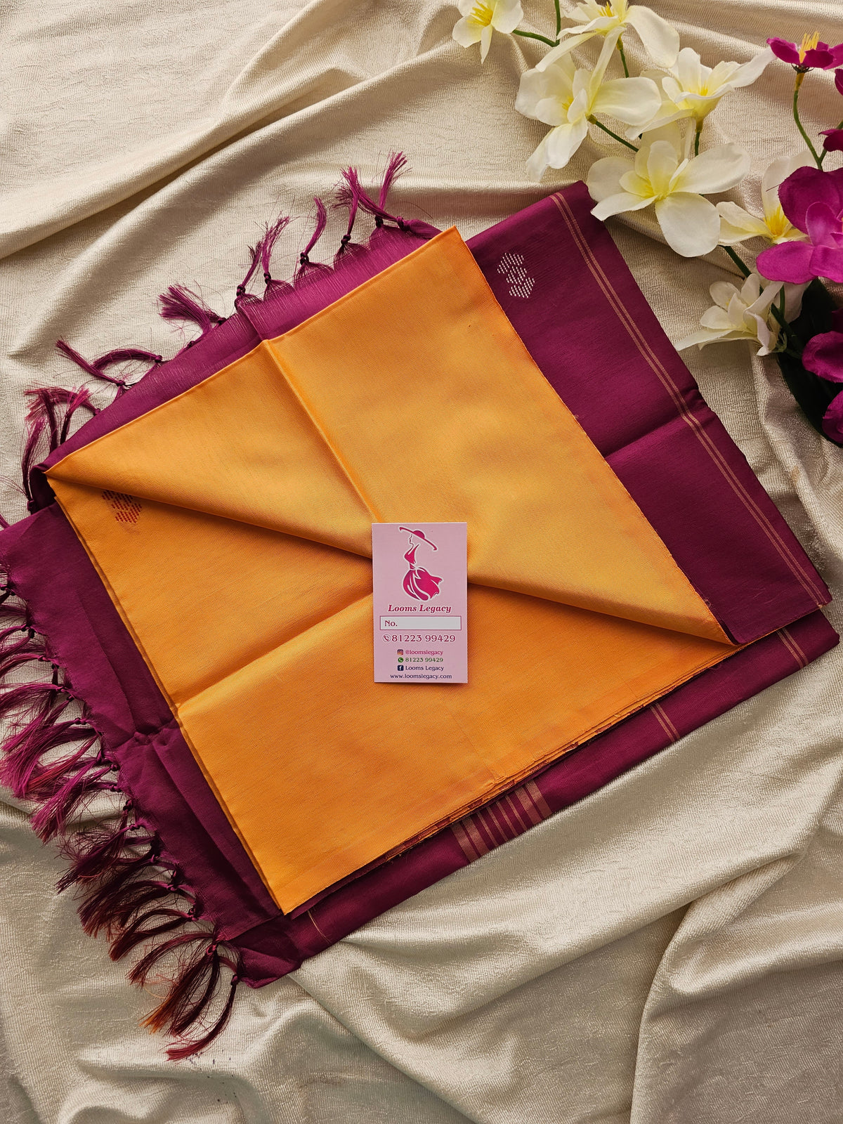 Mango with Dark Maroon Handwoven Chinnalampattu Saree