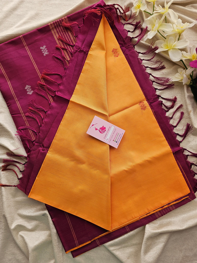 Mango with Dark Maroon Handwoven Chinnalampattu Saree