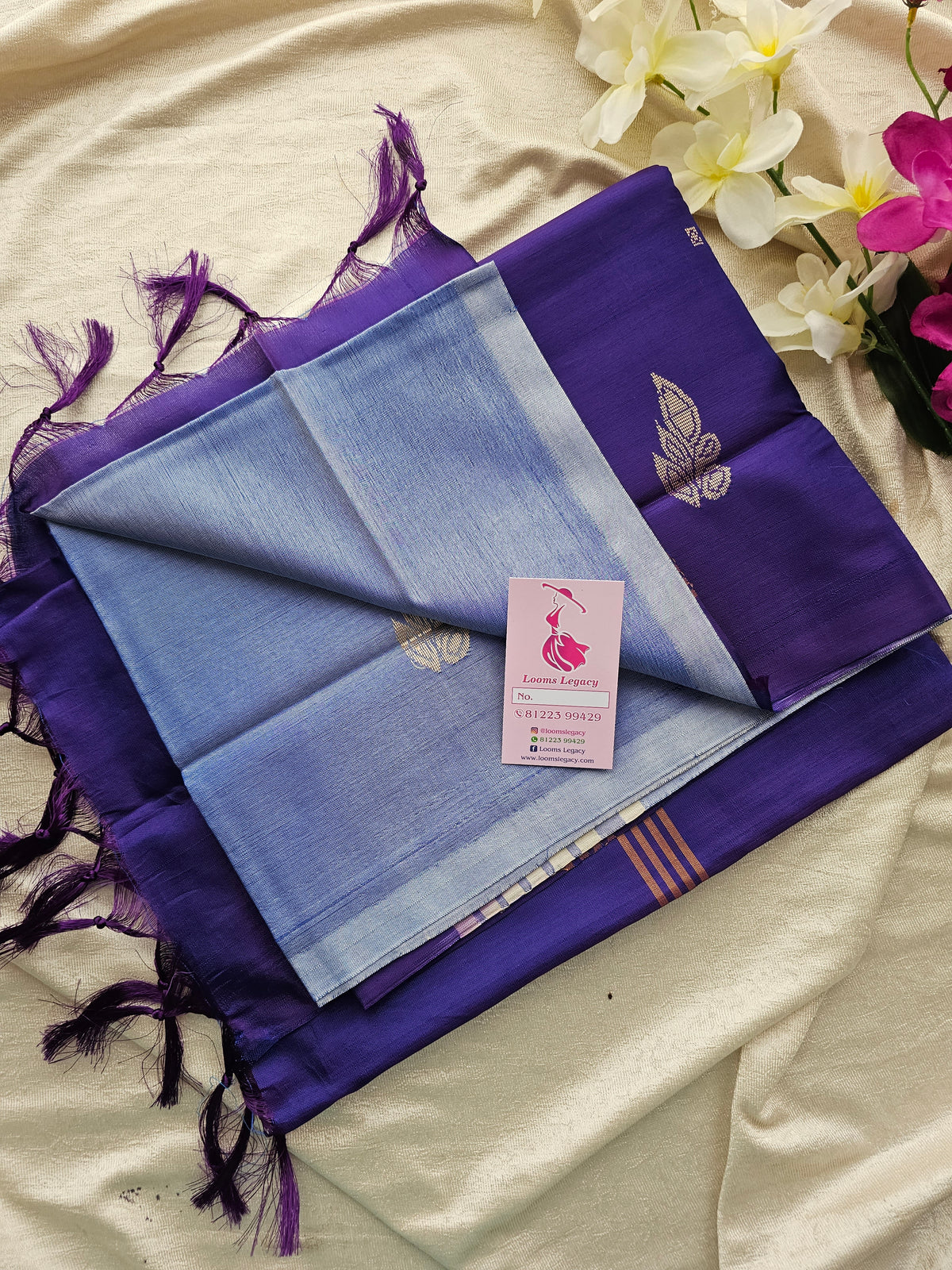 Pastel Blue with Violet Handwoven Chinnalampattu Saree