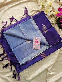 Pastel Blue with Violet Handwoven Chinnalampattu Saree