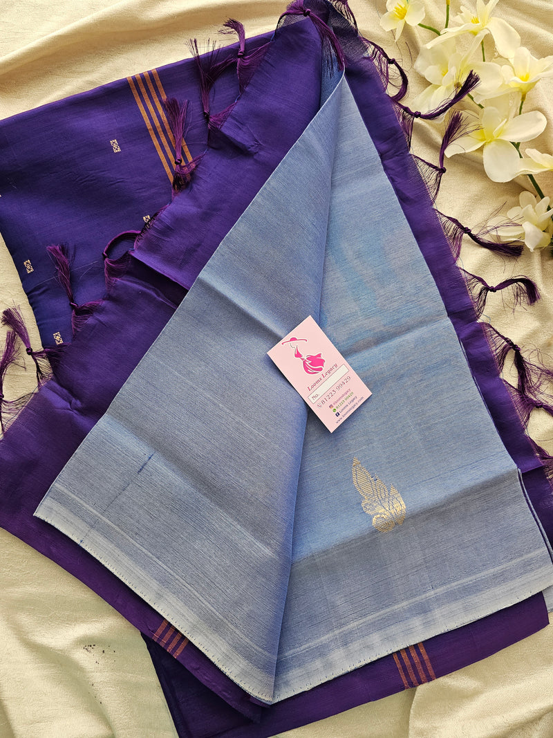 Pastel Blue with Violet Handwoven Chinnalampattu Saree