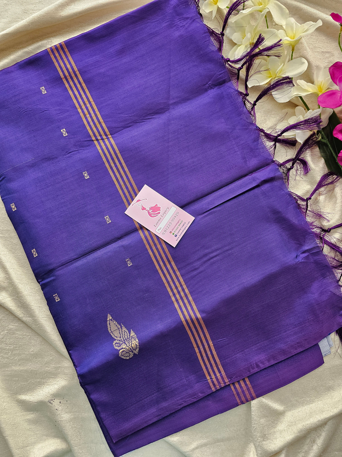 Pastel Blue with Violet Handwoven Chinnalampattu Saree