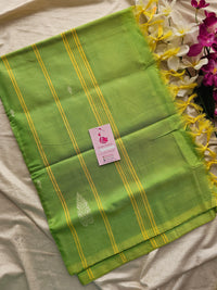 Dual Shade Brown cum Green with Lime Green Pallu Border Handwoven Chinnalampattu Saree