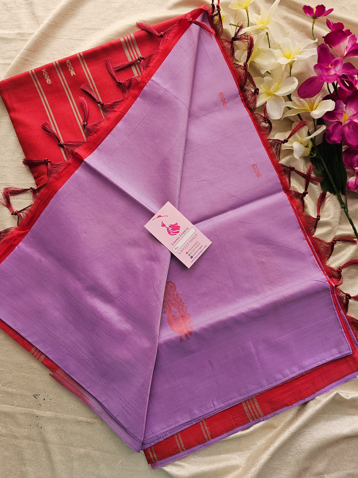 Lavender with Red Pallu Handwoven Chinnalampattu Saree