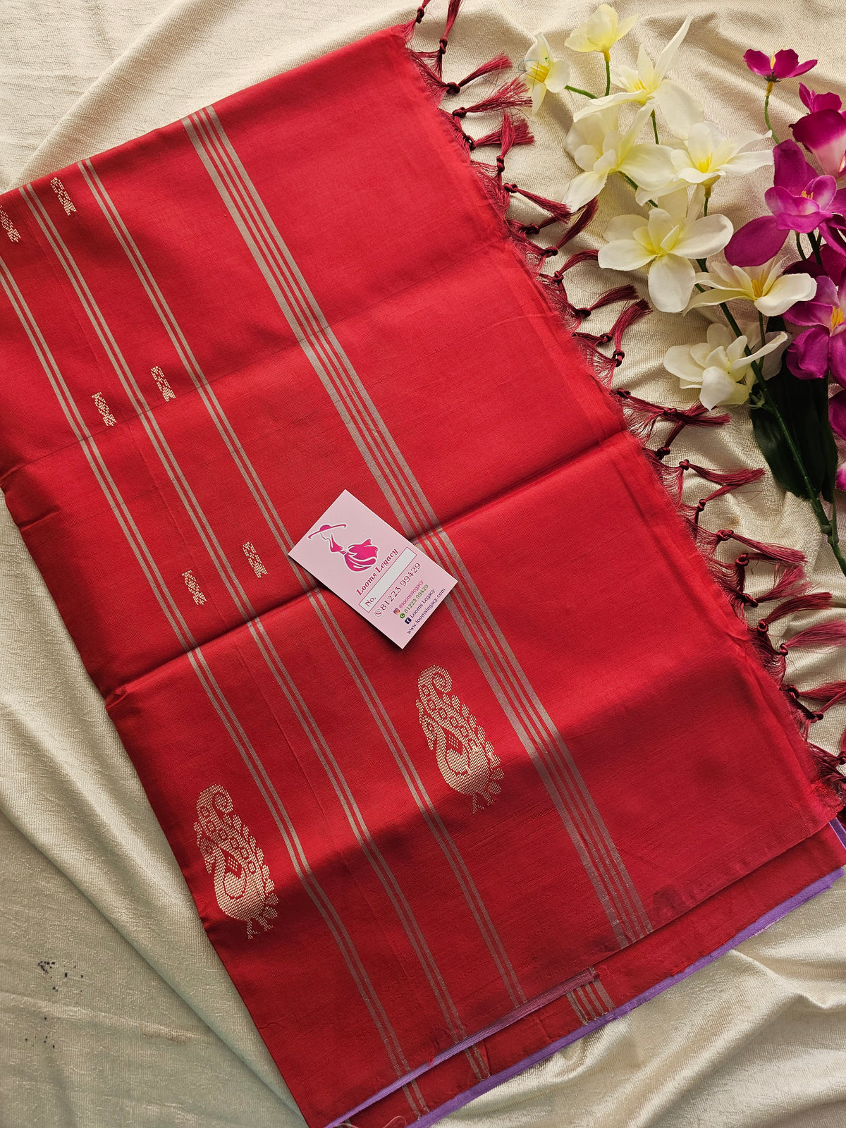 Lavender with Red Pallu Handwoven Chinnalampattu Saree