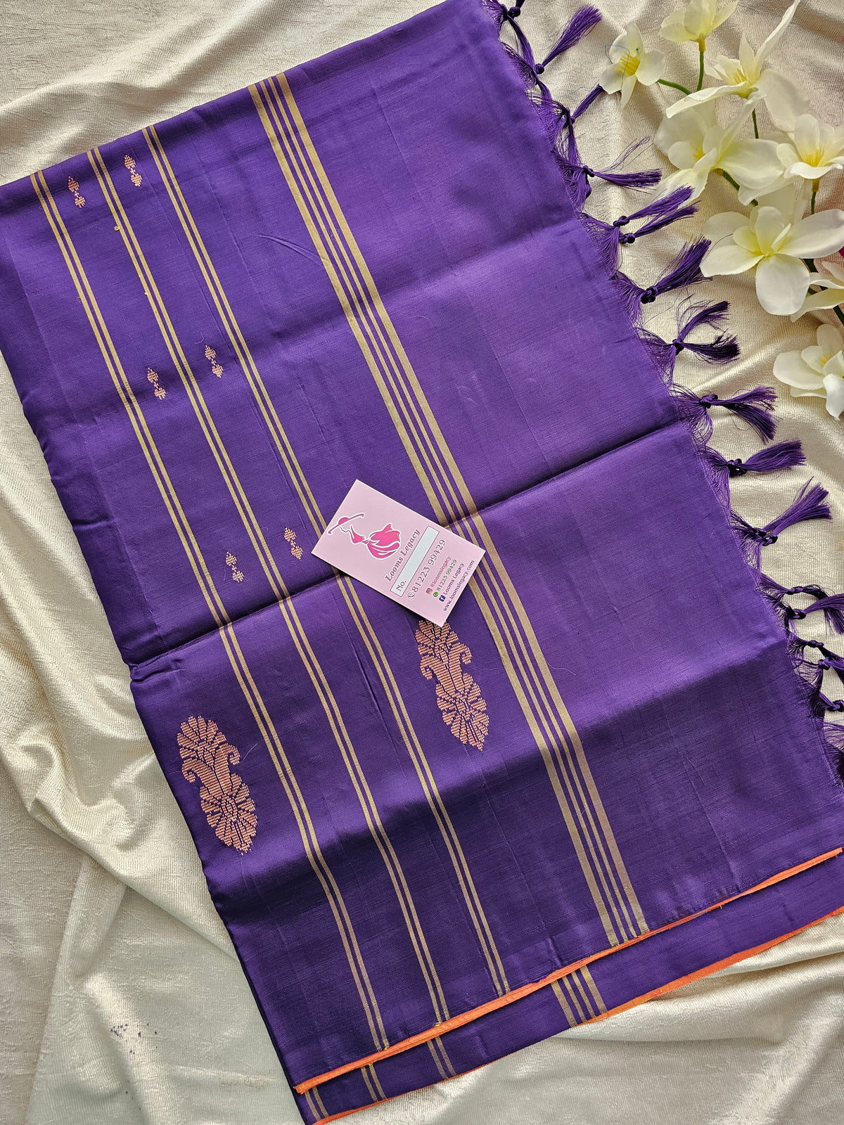 Dual Shade Yellow cum Orange with Purple Pallu Handwoven Chinnalampattu Saree