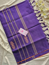 Dual Shade Yellow cum Orange with Purple Pallu Handwoven Chinnalampattu Saree